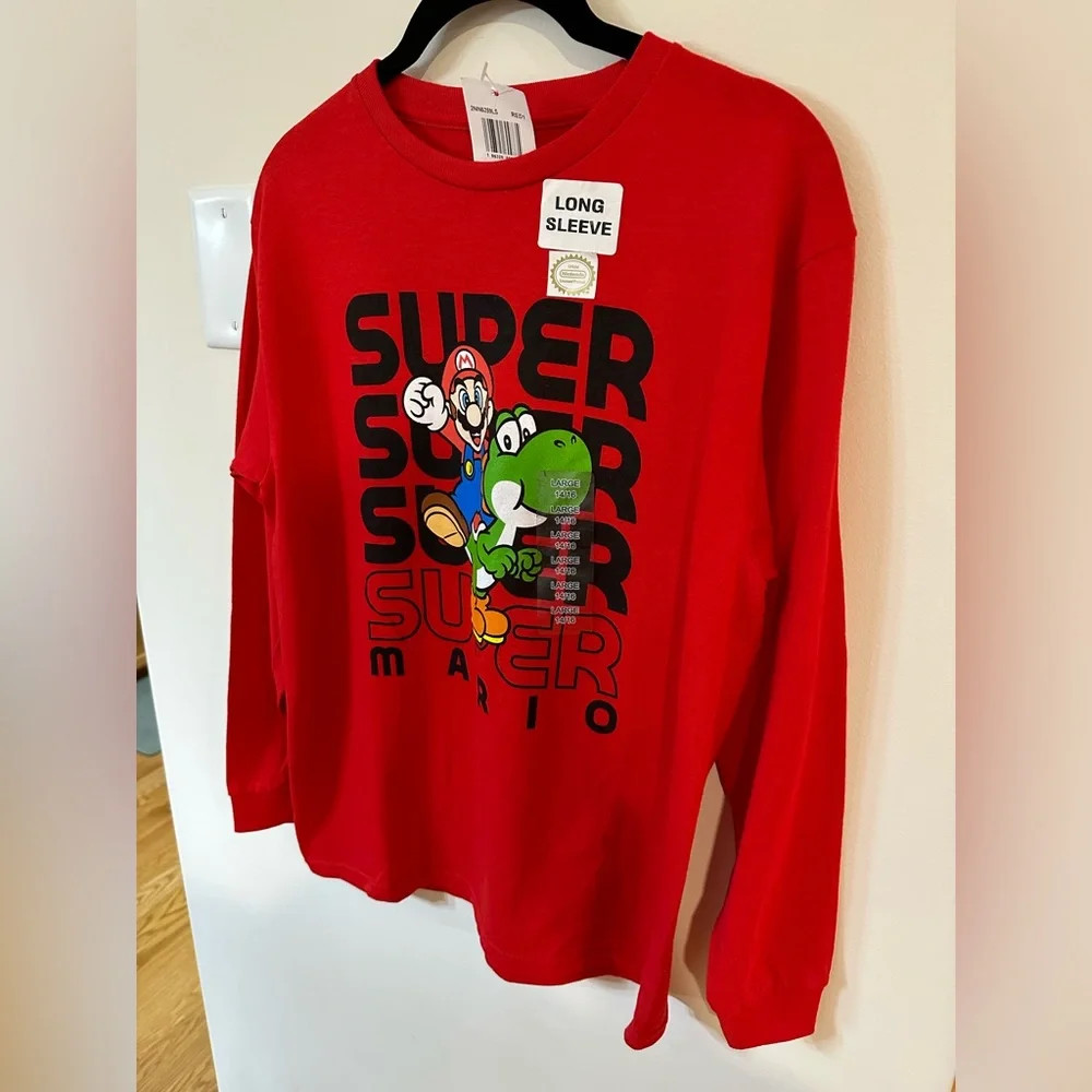 Super Mario Boys Red Long Sleeve Tshirt NWT Various Sizes